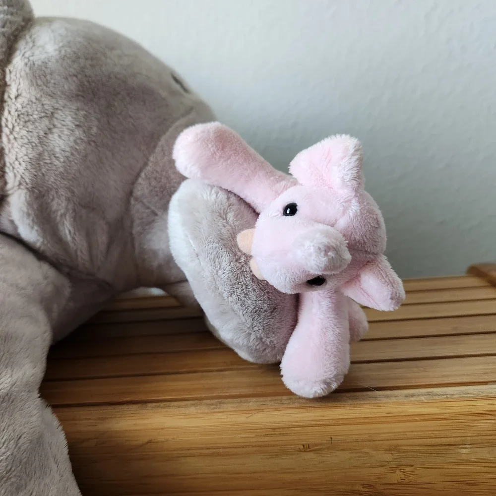 Vintage 2008 Plush Stuffed Animal Alley‎ Toys R Us Gray Pink Large Baby Elephant